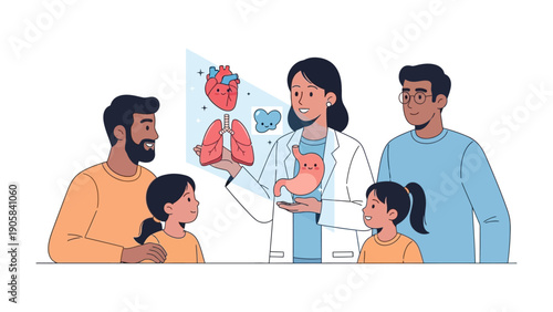 Doctor Explaining Anatomy to a Family: A doctor, equipped with a comprehensive understanding of human anatomy, explains the intricacies of the human body to a family.