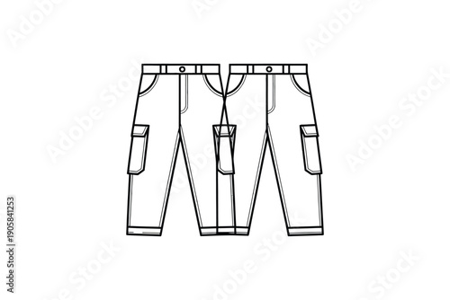 Clean line drawing of two pairs of cargo pants, showcasing practical design and utility.