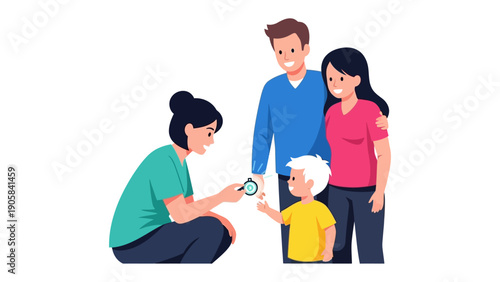 Family Moments with Magnifying Glass: A moment of discovery and learning unfolds as a family engages with a magnifying glass. The interaction fosters curiosity and togetherness.