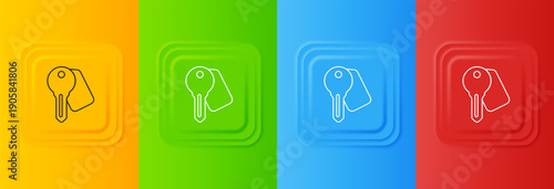 White Hotel door lock key icon isolated on colorful background. Set icons in square buttons. Vector