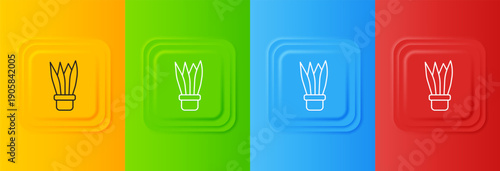 White Plant in pot icon isolated on colorful background. Plant growing in a pot. Potted plant sign. Set icons in square buttons. Vector