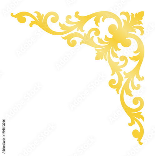 Png Elegant Golden Baroque Corner Ornament Vector Design On Transparent Background - Luxury Floral Filigree Frame Element for Wedding Invitations, Vintage Borders, and Certificate Design