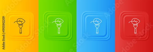 White Vegan food diet icon isolated on colorful background. Organic, bio, eco symbol. Vegan, no meat, lactose free, healthy, fresh and nonviolent food. Set icons in square buttons. Vector