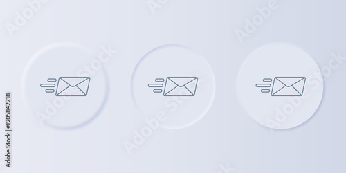 Grey Express envelope icon isolated on grey background. Email message letter symbol. Set icons in square buttons. Vector