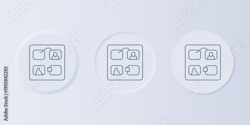 Grey Storyboard film video template for movie creation icon isolated on grey background. Set icons in square buttons. Vector