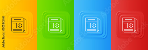 White News icon isolated on colorful background. Newspaper sign. Mass media symbol. Set icons in square buttons. Vector