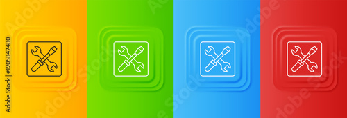 White 3D printer setting icon isolated on colorful background. 3d printing. Set icons in square buttons. Vector