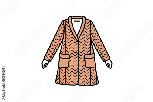 Stylish patterned coat with collar and pockets, displayed on a white background.