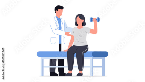 Rehabilitation Session: A doctor guiding a patient through a physical therapy exercise, emphasizing the restoration of strength and mobility.