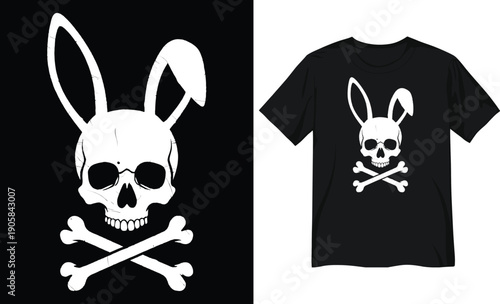 Edgy Bunny Skull and Crossbones Graphic for Streetwear and T-Shirt Design