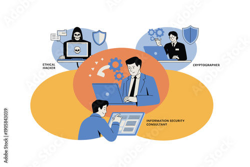 Cybersecurity professionals collaborate on digital protection and data security strategies.