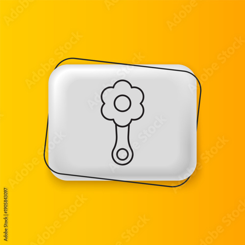 Black Rattle baby toy icon isolated on yellow background. Beanbag sign. Silver rectangle button. Vector