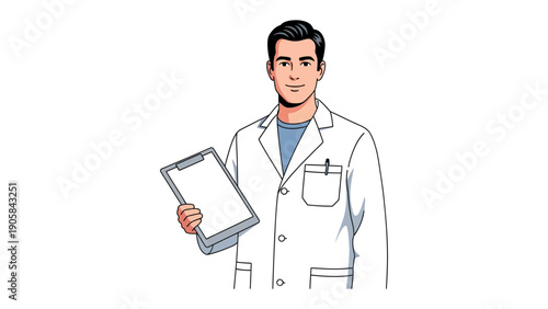 Doctor holding a clipboard: A professional medical doctor in a crisp lab coat, holding a blank clipboard, embodies expertise and care, creating a welcoming and reassuring image. 