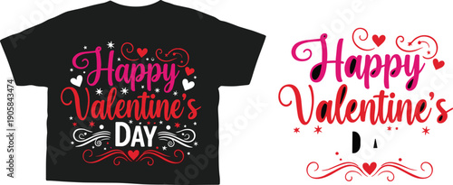 Happy Valentines Day decorative typography t shirt design, romantic love heart illustration, holiday celebration apparel print, isolated background