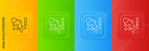 White No fish icon isolated on colorful background. Set icons in square buttons. Vector