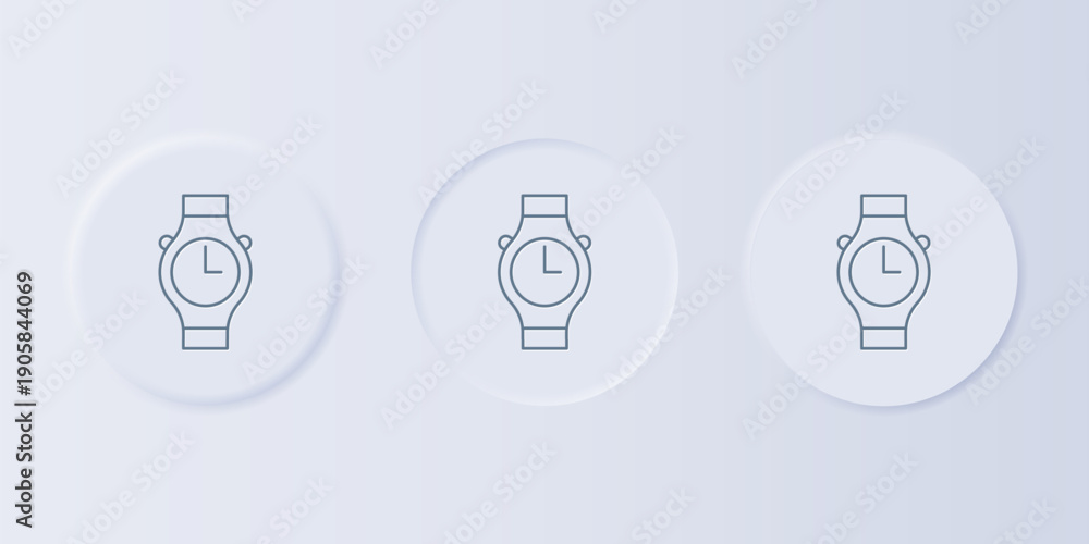 Fototapeta premium Grey Wrist watch icon isolated on grey background. Wristwatch icon. Set icons in square buttons. Vector