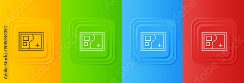 White Folded map icon isolated on colorful background. Set icons in square buttons. Vector