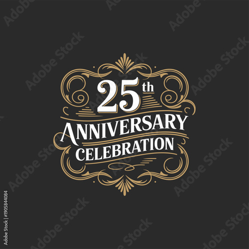 Elegant 25th Anniversary Celebration Design with Ornate Details