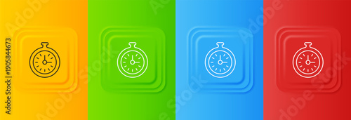 White Pocket watch icon isolated on colorful background. Set icons in square buttons. Vector