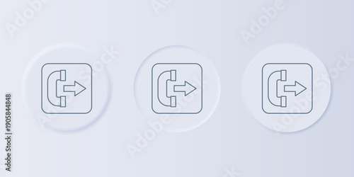 Grey Outgoing call phone icon isolated on grey background. Phone sign. Telephone handset. Set icons in square buttons. Vector