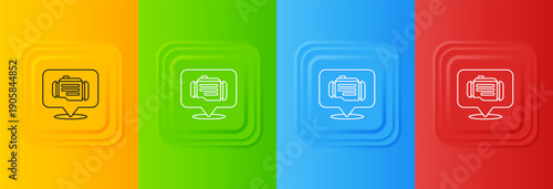 White Check engine icon isolated on colorful background. Set icons in square buttons. Vector