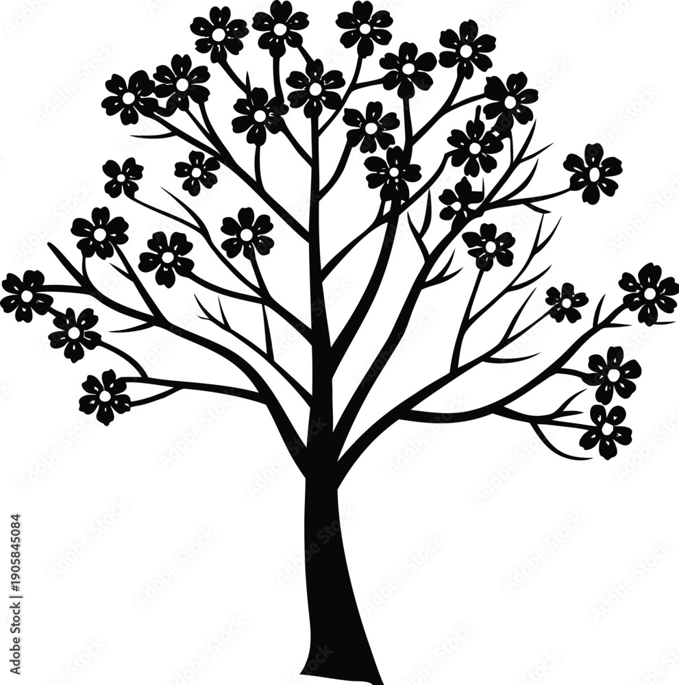 Fototapeta premium Blooming tree silhouette illustration