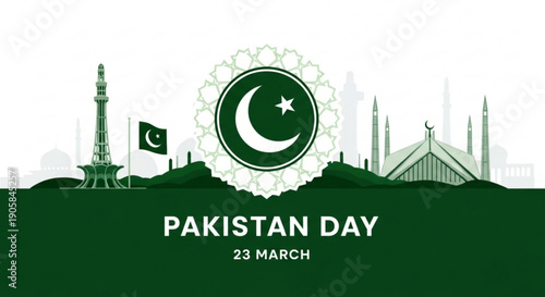 Pakistan day celebration with flag and cityscape on 23 march