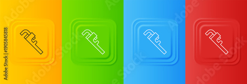 White Pipe adjustable wrench icon isolated on colorful background. Set icons in square buttons. Vector