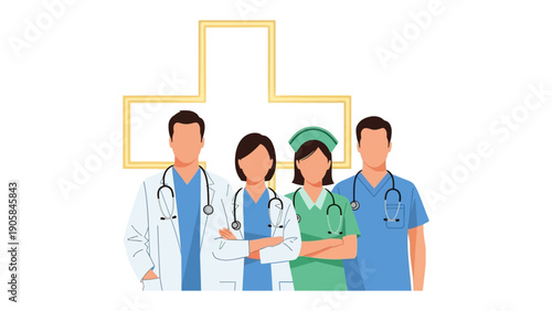 Healthcare Heroes: A dedicated medical team stands united, symbolizing compassion, expertise, and commitment within the medical field. 