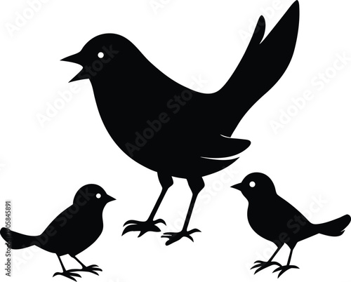 Bird feeding chicks silhouette illustration