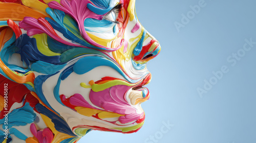 Colorful abstract human face sculpture modern art creativity fashion branding visual use