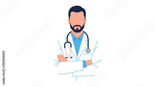 Doctor with Stethoscope: A stoic doctor in a white coat, bearing a stethoscope, stands ready to offer expert medical care.