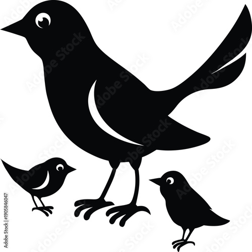  Bird feeding chicks silhouette illustration