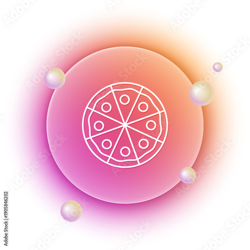 White Pizza icon isolated on white background. Fast food menu. Orange and pink gradient circle background. Vector