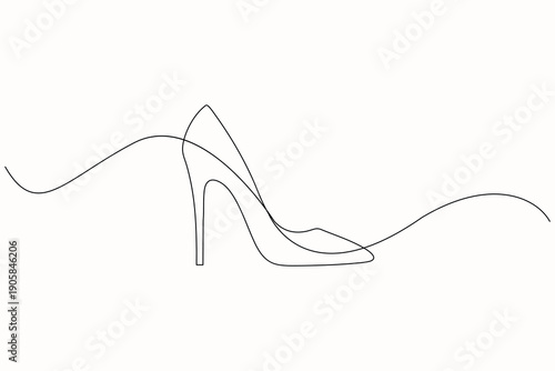 Fashion ladies shoes one line drawing minimalist outline style