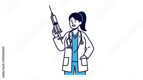 Doctor with Injection: A dedicated female doctor, holding a syringe, symbolizes medical care, vaccination and healthcare, capturing the essence of expertise and compassion.