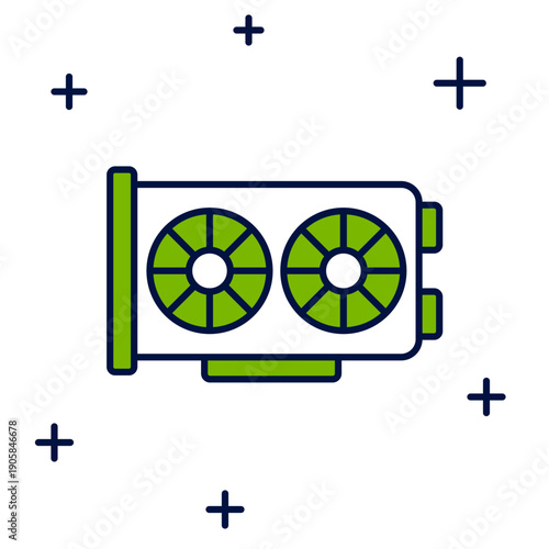 Filled outline Video graphic card icon isolated on white background. Vector