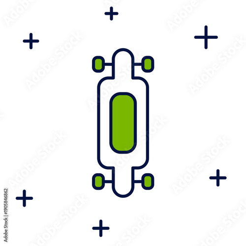 Filled outline Longboard or skateboard cruiser icon isolated on white background. Extreme sport. Sport equipment. Vector