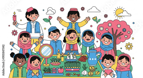Diverse children in colorful outfits enjoying outdoor activities together happily