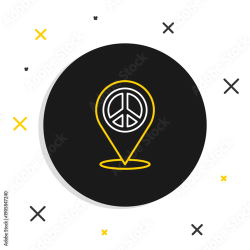 Line Location peace icon isolated on white background. Hippie symbol of peace. Colorful outline concept. Vector