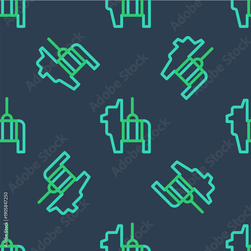 Line Pinata icon isolated seamless pattern on blue background. Mexican traditional birthday toy. Vector