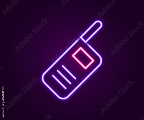 Glowing neon line Walkie talkie icon isolated on black background. Portable radio transmitter icon. Radio transceiver sign. Colorful outline concept. Vector