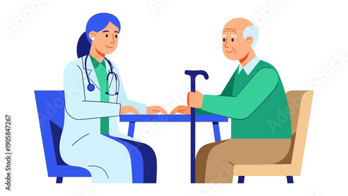 Doctor and Patient Consultation: A compassionate doctor provides attentive care to an elderly patient during a medical consultation. capturing the essence of patient care.