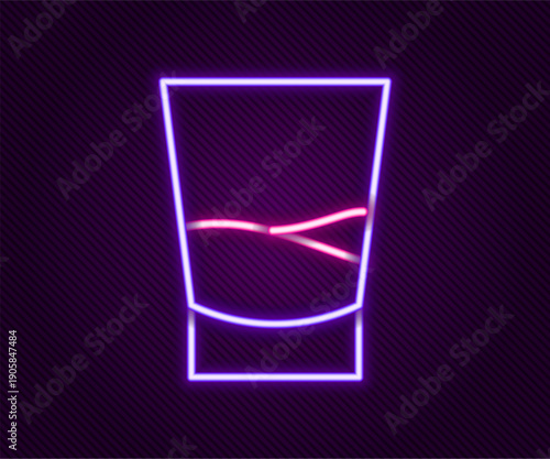 Glowing neon line Glass of vodka icon isolated on black background. Colorful outline concept. Vector