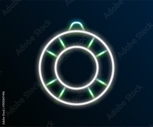 Glowing neon line Lifebuoy icon isolated on black background. Lifebelt symbol. Colorful outline concept. Vector