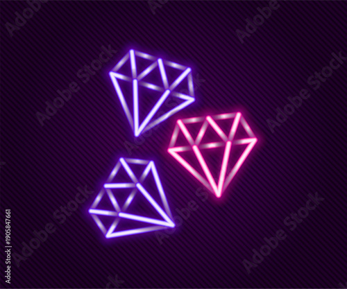 Glowing neon line Gem stone icon isolated on black background. Jewelry symbol. Diamond. Colorful outline concept. Vector