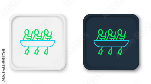 Line Canoe rowing team sports icon isolated on white background. Three athletes with oars rowing in boat. Teamwork concept. Colorful outline concept. Vector