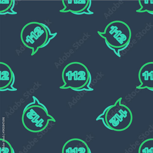 Line Telephone with emergency call 911 icon isolated seamless pattern on blue background. Police, ambulance, fire department, call, phone. Vector