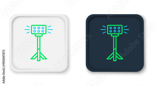 Line Studio light bulb in softbox icon isolated on white background. Shadow reflection design. Colorful outline concept. Vector