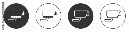 Black Security camera icon isolated on white background. Circle button. Vector